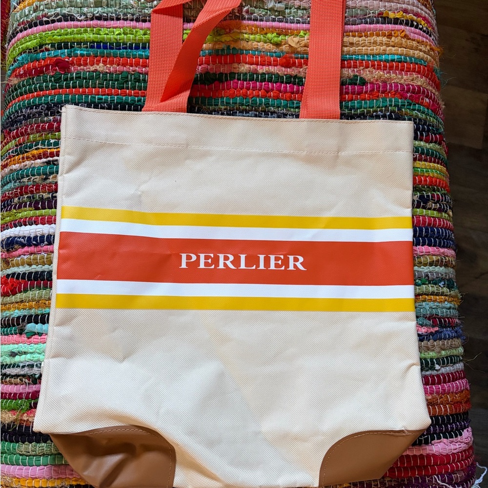 Perlier Beige and Orange Striped Tote Bag